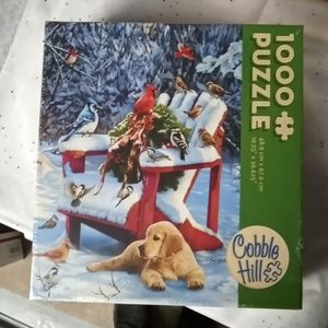 1,000 piece puzzle, lab dog with winter birds